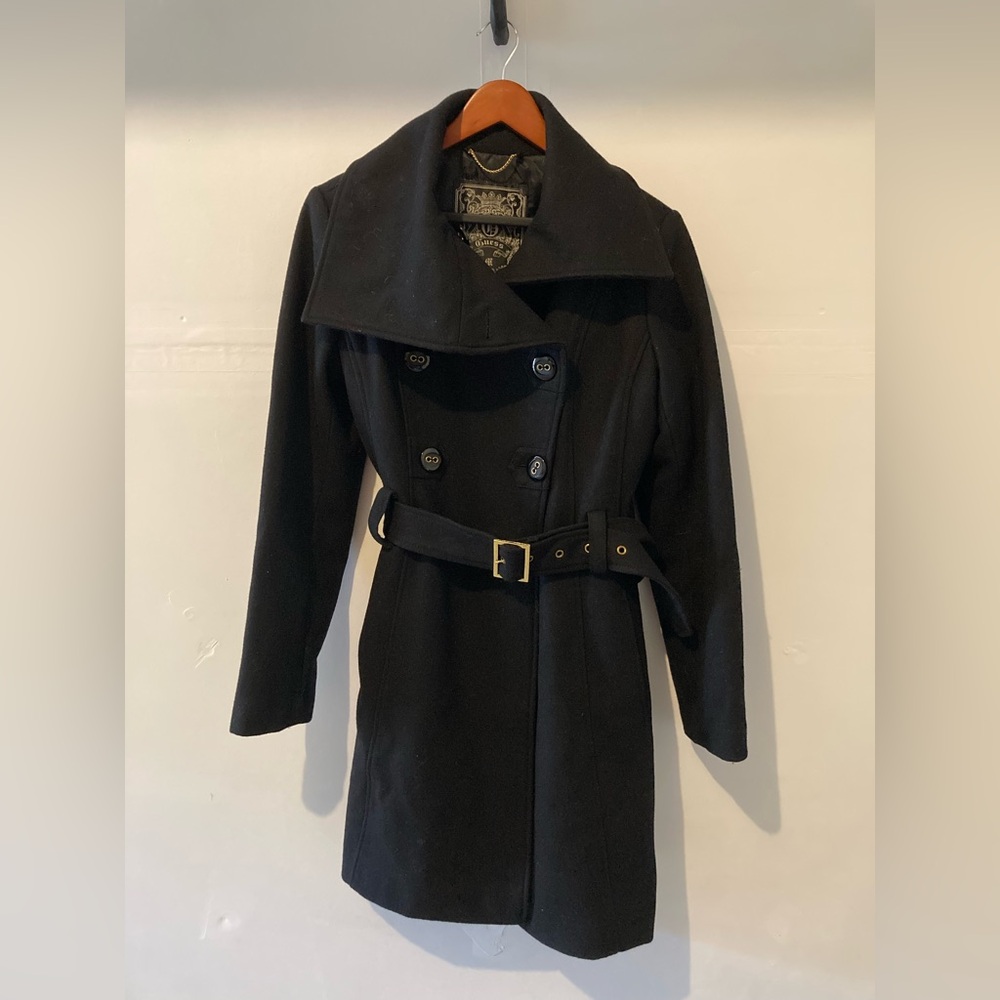 NWOT! Guess Black Double-Breasted Trench Coat